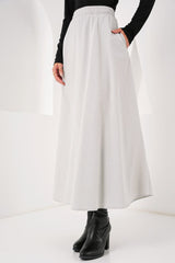 Cep Detaylı Uzun Etek 8024 - Krem