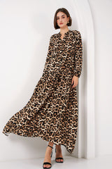 Fuşya Krem Desenli Viskon Tesettür Elbise 2423