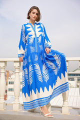 Fuşya Krem Desenli Viskon Tesettür Elbise 2423