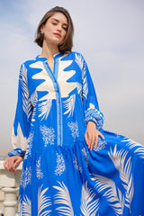 Fuşya Krem Desenli Viskon Tesettür Elbise 2423