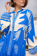 Fuşya Krem Desenli Viskon Tesettür Elbise 2423