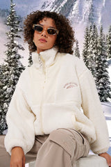 5194 Peluş Mont Ceket - Ekru