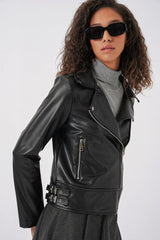 1044 Suni Deri Ceket - Siyah