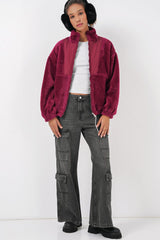 5194 Peluş Mont Ceket - Ekru