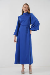 2510 Saten Tesettür Abiye Elbise - Zümrüt Yeşili