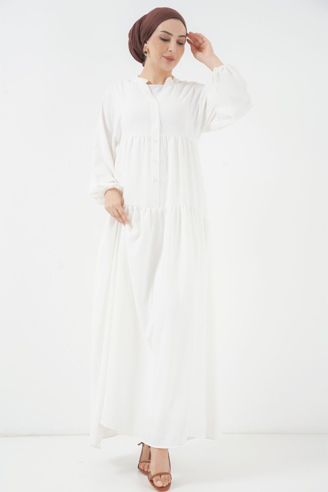 2527 Uzun Tesettür Elbise - Lacivert