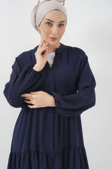 2527 Uzun Tesettür Elbise - Lacivert