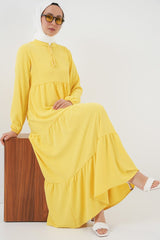 1627 Yaka Bağcıklı Tesettür Elbise - Gri