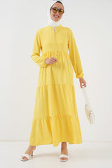 1627 Yaka Bağcıklı Tesettür Elbise - Gri