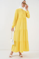 1627 Yaka Bağcıklı Tesettür Elbise - Gri