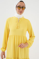 1627 Yaka Bağcıklı Tesettür Elbise - Gri