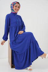 1627 Yaka Bağcıklı Tesettür Elbise - Gri