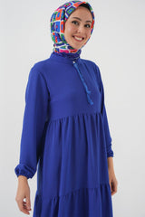 1627 Yaka Bağcıklı Tesettür Elbise - Gri