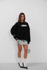 Baskılı Sıfır Yaka Oversize Sweatshirt