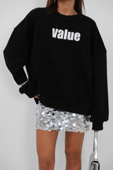 Baskılı Sıfır Yaka Oversize Sweatshirt