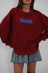 Baskılı Sıfır Yaka Oversize Sweatshirt