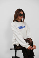 Baskılı Sıfır Yaka Oversize Sweatshirt