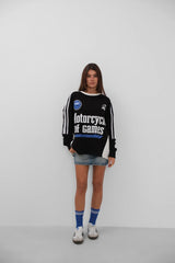 Şerit Detay Baskılı Oversize Sweatshirt