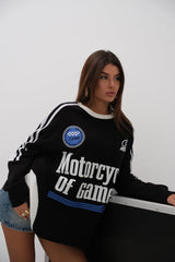 Şerit Detay Baskılı Oversize Sweatshirt