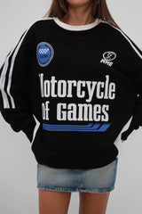 Şerit Detay Baskılı Oversize Sweatshirt