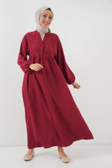 Uzun Tesettür Elbise 2525 - Krem