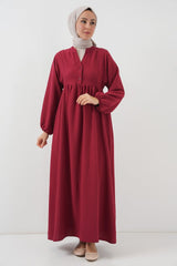 Uzun Tesettür Elbise 2525 - Krem