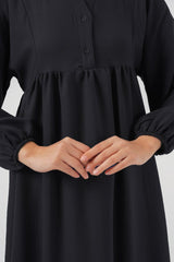 Uzun Tesettür Elbise 2525 - Krem