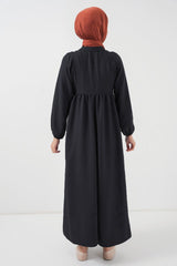 Uzun Tesettür Elbise 2525 - Krem