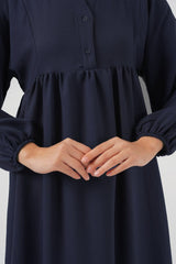 Uzun Tesettür Elbise 2525 - Krem