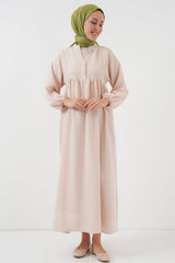 Uzun Tesettür Elbise 2525 - Krem