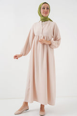 Uzun Tesettür Elbise 2525 - Krem