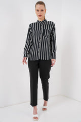 Uzun Kollu Çizgili Gömlek 20283 - Bej