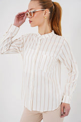 Uzun Kollu Çizgili Gömlek 20283 - Bej