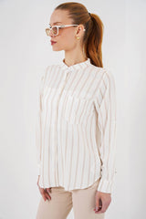 Uzun Kollu Çizgili Gömlek 20283 - Bej