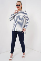 Uzun Kollu Çizgili Gömlek 20283 - Bej