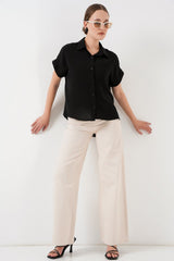 Oversize Kısa Kol Gömlek 20322 - Çağla