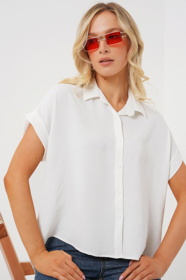 Oversize Kısa Kol Gömlek 20322 - Çağla