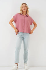 Oversize Kısa Kol Gömlek 20322 - Çağla