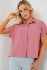 Oversize Kısa Kol Gömlek 20322 - Çağla