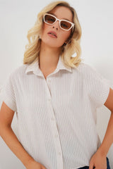 Çizgili Kısa Kol Gömlek 20324 - Açık Mavi