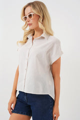 Çizgili Kısa Kol Gömlek 20324 - Açık Mavi