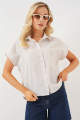 Çizgili Kısa Kol Gömlek 20324 - Açık Mavi