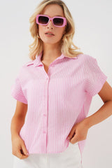 Çizgili Kısa Kol Gömlek 20324 - Açık Mavi