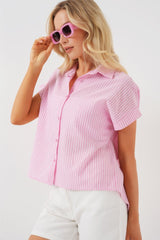 Çizgili Kısa Kol Gömlek 20324 - Açık Mavi