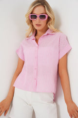 Çizgili Kısa Kol Gömlek 20324 - Açık Mavi