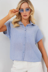 Çizgili Kısa Kol Gömlek 20324 - Açık Mavi