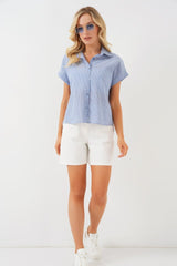 Çizgili Kısa Kol Gömlek 20324 - Açık Mavi