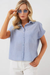 Çizgili Kısa Kol Gömlek 20324 - Açık Mavi