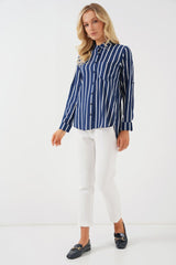 Uzun Kollu Çizgili Gömlek 20283 - Bej