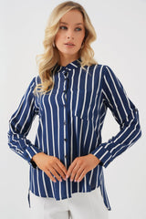 Uzun Kollu Çizgili Gömlek 20283 - Bej